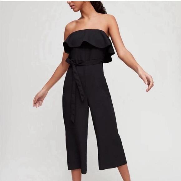 Artizia Babaton Black Flutter Strapless Ruffle Jumpsuit Size 0 - Picture 1 of 14